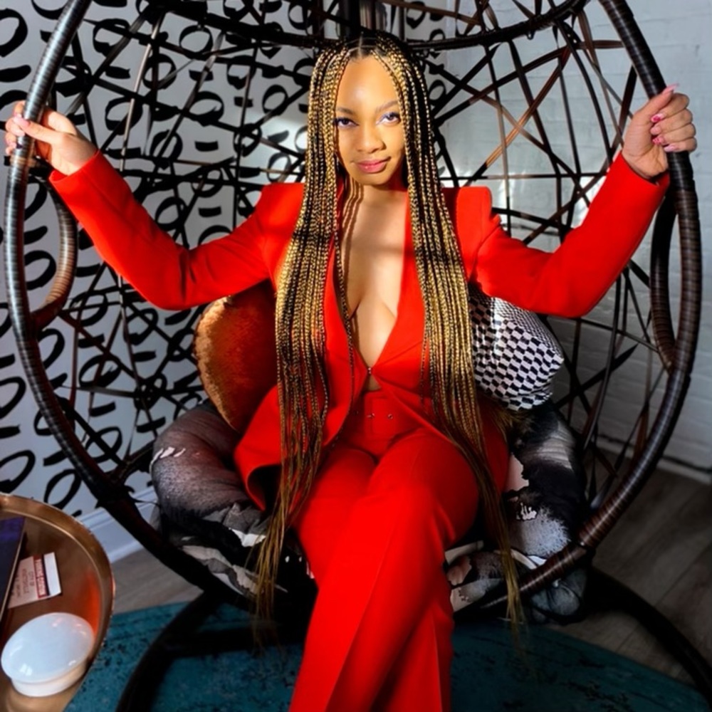 Zara Red belted dress pant